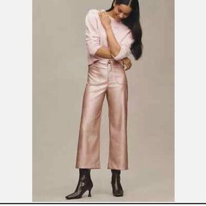 Anthropologie Colette Faux Leather Pants Wide Leg Maeve Vegan Pink Sz 28 NEW